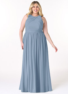 Azazie Harper Bridesmaid Dresses Dusty Blue A-Line Pleated Chiffon Dress image6