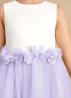 Azazie Louisa Abiti da Ragazza di Fiori Abito A-Line in Tulle Senza Maniche Avorio Lilla image6
