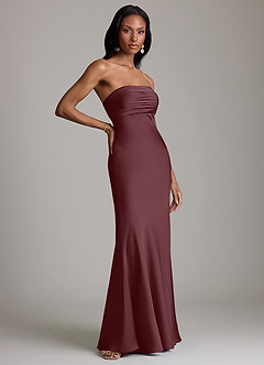 Azazie Saylor Vestidos de damas de honor Vestido de Sangrado de Satén Elástico de Corte Sirena con Sin tirantes image4