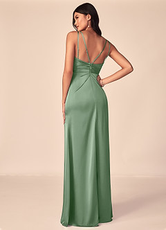 Azazie Aqua Vestidos de damas de honor Vestido de Matcha de Satén Elástico de Corte en A con Cuello en V plisado image2
