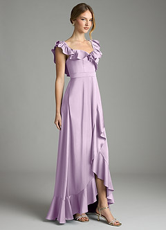 Azazie Lyra Bridesmaid Dresses Frosted Lilac A-Line Off the Shoulder Stretch Satin Convertible Dress image5