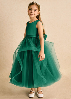 Azazie Vana Flower Girl Dresses Emerald Ball-Gown Bow Tulle Dress image5