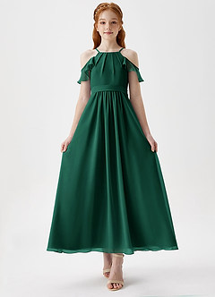 Azazie Chaya Junior Emerald A-Line Off the Shoulder Chiffon Dress image4