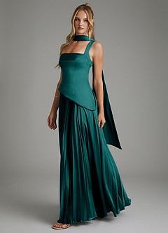 Azazie Stephanie Bridesmaid Dresses Peacock A-Line Corset Stretch Satin Dress image8