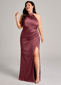Azazie Jemma Bridesmaid Dresses Merlot Sheath Pleated Stretch Satin Dress image9