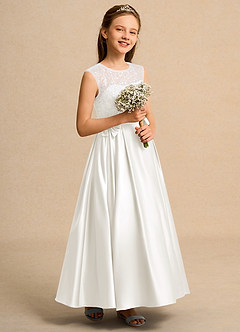 Azazie Candy Girl Jurken voor bloemenmeisjes Baljurk Jurk van Mat Satijn Boog Ivoor image5