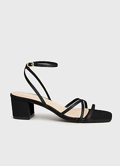 Matching Color Matte Satin Cross Strips Block Heel Sandals