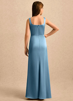 Azazie Noah Girls Formal Jurken voor bloemenmeisjes Kolom Jurk van Stretch Satijn Geplooide Staal Blauw image2
