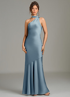 Azazie Jalissa Bridesmaid Dresses Dusty Blue Mermaid One Shoulder Stretch Satin Dress image1