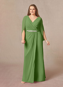 Azazie Belinda vestidos de madre de la novia Vestido de Albahaca de Gasa de Corte en A con Cuello en V Plisado image8