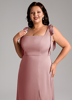 Azazie Frostine Bridesmaid Dresses Dusty Rose A-Line Bow Stretch Satin Dress image12