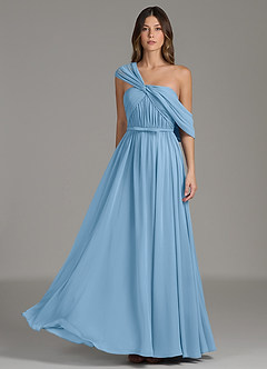 Azazie Nyah Bridesmaid Dresses Steel Blue A-Line Off the Shoulder Chiffon Dress image3