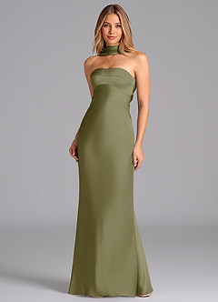 Azazie Lusinda Brudtärnklänningar Klä av Sjöjungfru i Stretch Satin Axelbandslös Pistasch image4