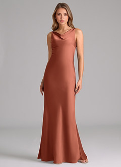 Azazie Allettie Brautjungfernkleider Meerjungfrau-Linie Stretch-Satin Kleid Lehm image6
