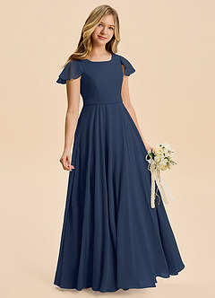 Azazie Cady Junior Dark Navy A-Line Pleated Chiffon Dress image3