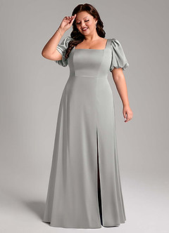 Azazie Fyona Bridesmaid Dresses Silver A-Line Pleated Stretch Satin Dress image11