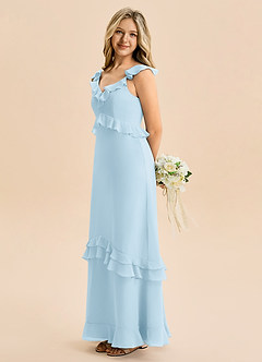 Azazie Tavie Junior Vestido de Azul Cielo de Gasa de Corte en A con Volante image6