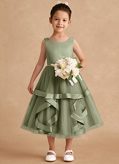Azazie Posy Flower Girl Dresses Pistachio A-Line Beaded Tulle Dress image4