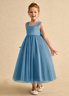 Azazie Chickadee vestidos de niña de las flores Vestido de Azul Acero de Satin Mate de Princesa con Escote de Corazón image2