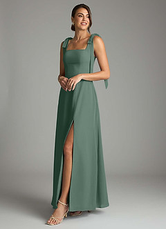 Azazie Debra Bridesmaid Dresses Sea Moss A-Line with Pockets Chiffon Convertible Dress image8