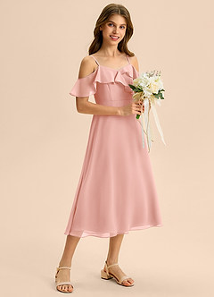 Azazie Kamilla Junior Abito A-Line in Chiffon a Spalla Scoperta Rosetta image5