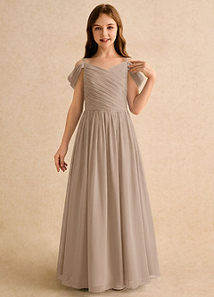Azazie Chelo Girls Formal Abiti da Ragazza di Fiori Abito A-Line in Chiffon Plissettato Taupe image5