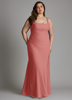 Azazie Agustina Robes à essayer chez vous Robe Sirène en Mousseline de soie Corset Rose Poussiéreuse image12