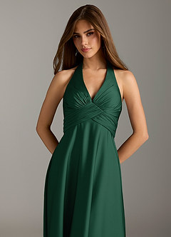 Azazie Tessie Brautjungfernkleider A-Linie Plissee Stretch-Satin Kleid Dunkelgrün image6