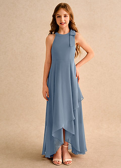 Azazie Boop Girls Formal Blumenmädchenkleider A-Linie Schleifen Chiffon Kleid Zwielichtviolett image3