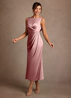 Azazie Mazhe Suknie dla Matki Panny Młodej Linia A Pofałdowany Satyna elastyczna Długość herbaty Sukienka image3