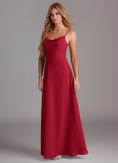 Azazie Daenerys Brautjungfernkleider A-Linie Kutte Chiffon Kleid Scharlachrot image4