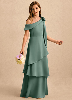 Azazie Shyloh Girls Formal Blumenmädchenkleider A-Linie Schulterfrei Stretch-Satin Kleid Eukalyptus image5