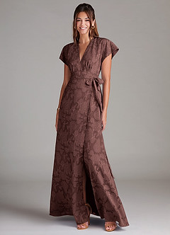 Azazie Ling Robes de demoiselle d'honneur Robe Trapèze en Blumen-Burnout Plissée Expresso image3