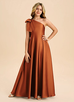 Azazie Penguin Junior Robe Trapèze en Satin extensible Arc Cannelle image3