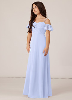 Azazie Juna Junior Robe Trapèze en Mousseline de soie Épaule décolletée Lavande image3