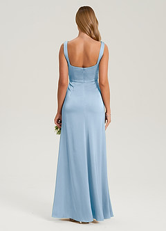 Azazie Frostine Bridesmaid Dresses Powder Blue A-Line Bow Stretch Satin Dress image2