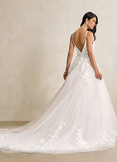 Azazie Rhodes Robes de mariée Robe Trapèze en Tulle Col V paillettes Blanc De Diamant image5