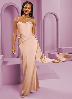 Barbie ♥ Azazie Bridesmaid Dresses Rose Gold Sheath Strapless Stretch Satin Convertible Dress image10