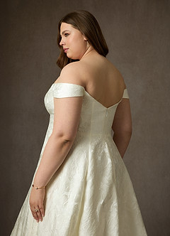 Azazie Amaya Robes de mariée Robe Princesse en Jacquard Floral Sans bretelles Blanc Antique image11