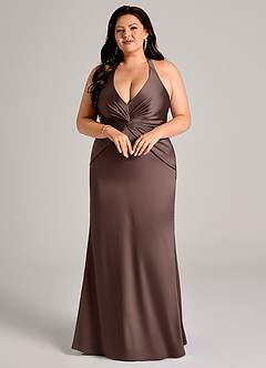 Azazie Valerie Bridesmaid Dresses Ganache Mermaid Pleated Stretch Satin Dress image9