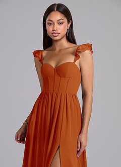 Azazie Denisse 신부 들러리 드레스 A라인 셔링 쉬폰 바닥 길이 드레스 image6