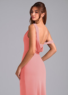 Azazie Madelyn Bridesmaid Dresses Coral Mermaid Off the Shoulder Chiffon Convertible Dress image2