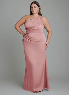 Azazie Akilah Vestidos de damas de honor Vestido Rosa Polvorienta de Satén Elástico de Corte Sirena con Un hombro image8