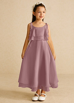 Azazie Temi Flower Girl Dresses Dusty Rose A-Line Spaghetti Strap Chiffon Dress image3