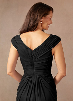 Azazie Lisolette Mother of the Bride Dresses Black Sheath Pleated Mesh Dress image12