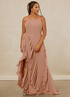 Christian Siriano Bridal for Azazie 1006 Bridesmaid Dresses Champagne Rose Mermaid Ruched Chiffon Dress image10