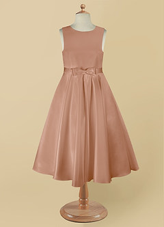 Azazie Coco Flower Girl Dresses Champagne Rose A-Line Bow Matte Satin Dress image8