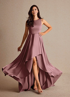 Azazie Niles Mother of the Bride Dresses Vintage Mauve A-Line Trains Stretch Satin Dress image2