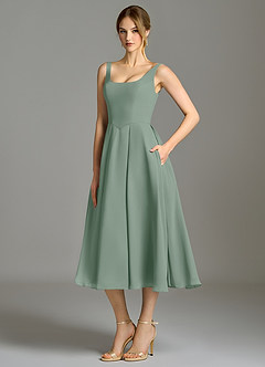 Azazie Amalie Bridesmaid Dresses Silver Sage A-Line Pleated Chiffon Dress image1