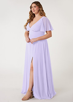 Azazie Kimber Bridesmaid Dresses Lilac A-Line Flounce Sleeve Chiffon Dress image2